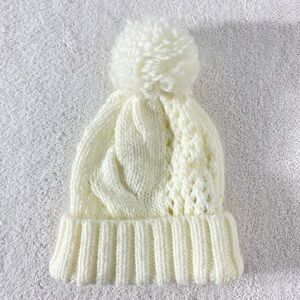 5/$25 Nine West White Cable Knit Toque Beanie W Pom Pom